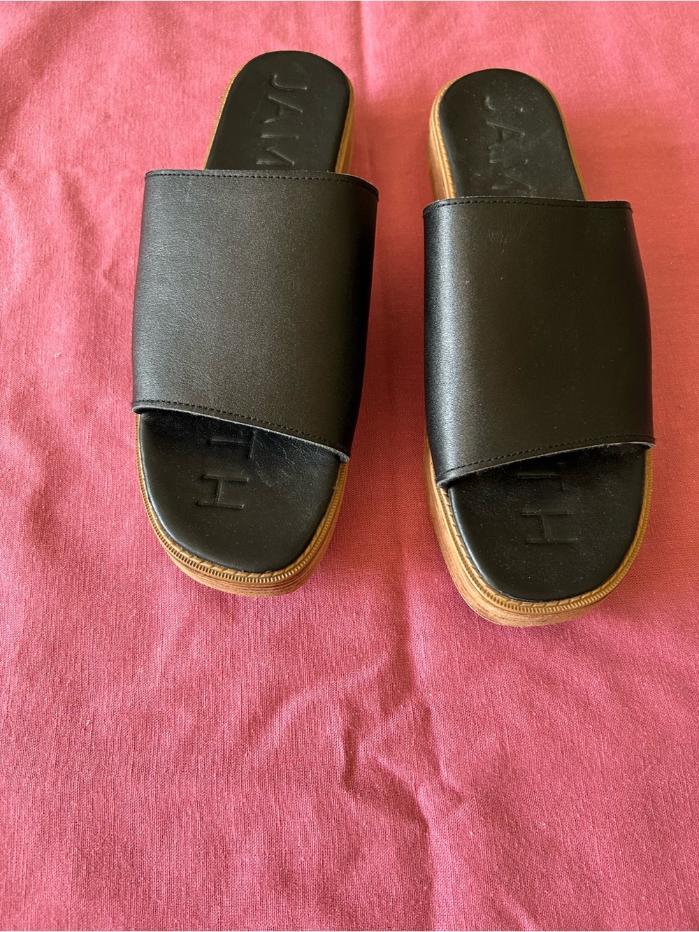 James Smith Black Slide Platform Sandals